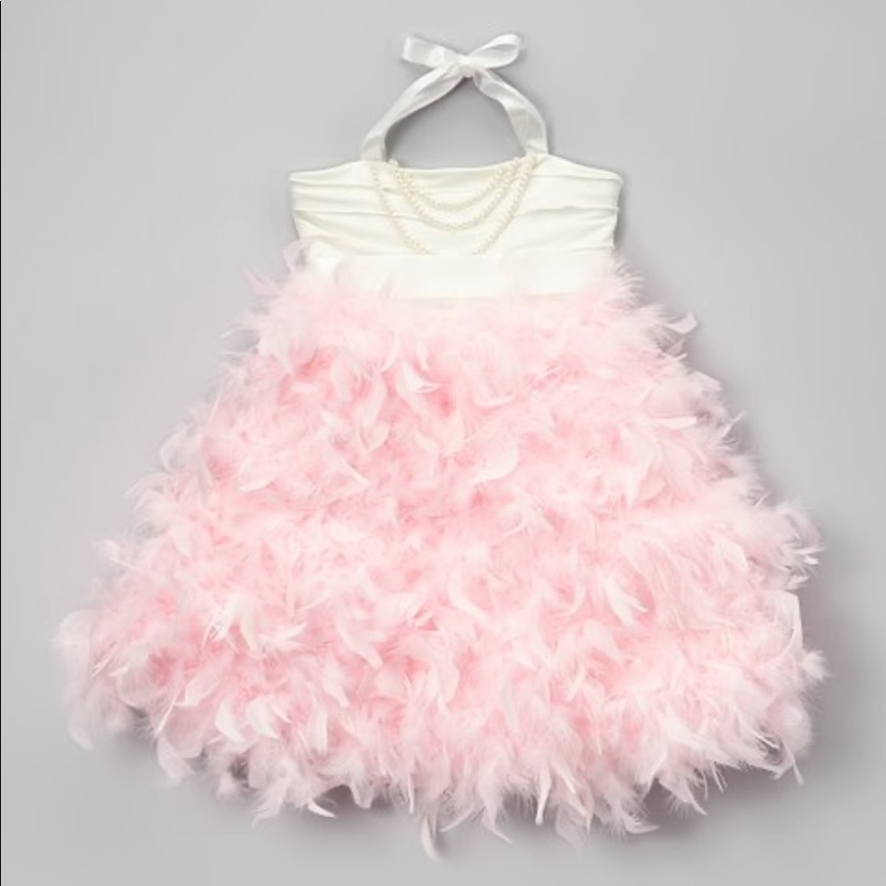 Bébé Oh La La | Pink Feather Halter Dress | 4-5